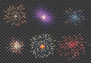 矢量烟花集。事件、火花和星星、烟火和花瓣插图