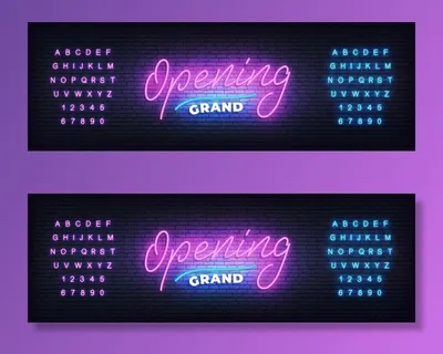 盛大开幕霓虹灯模板。霓虹刻字横幅banner盛大开幕式，用于活动、销售、促销