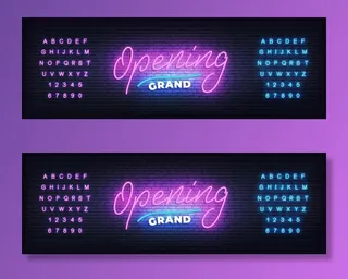 盛大开幕霓虹灯模板。霓虹刻字横幅banner盛大开幕式，用于活动、销售、促销