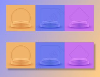 圆形舞台讲台，灯光照明。收集阶段矢量背景。