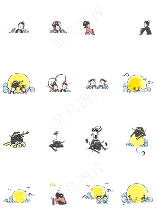 七夕节牛郎织女手绘卡通