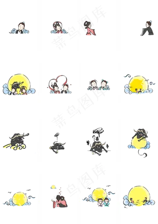 七夕节牛郎织女手绘卡通