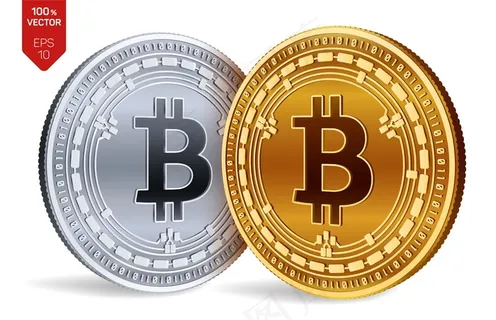 加密货币白色背景上带有比特币现金符号的金银币。
