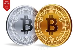 加密货币白色背景上带有比特币现金符号的金银币。