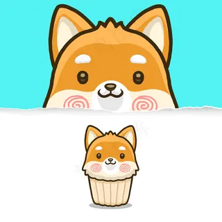 可爱的什叶狗纸杯蛋糕，动物性格设计。