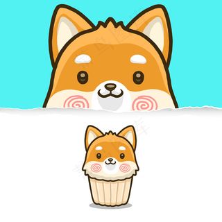 可爱的什叶狗纸杯蛋糕，动物性格设计。