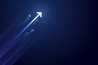 深蓝色背景上的亮箭头向上电路，带有复制空间复制插图，业务增长概念。