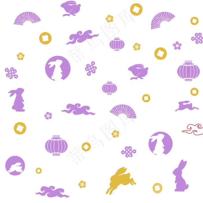 中秋紫色金色兔子灯笼漂浮(2000X2000(DPI:300))psd模版下载