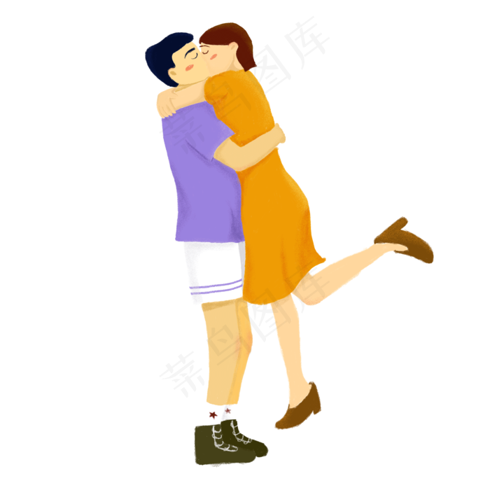 手绘七夕情人节情侣亲吻插画