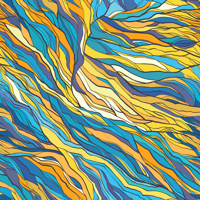 矢量色抽象手绘无缝图案。自然主题。纺织品、纸张、背景的可瓷砖背景。