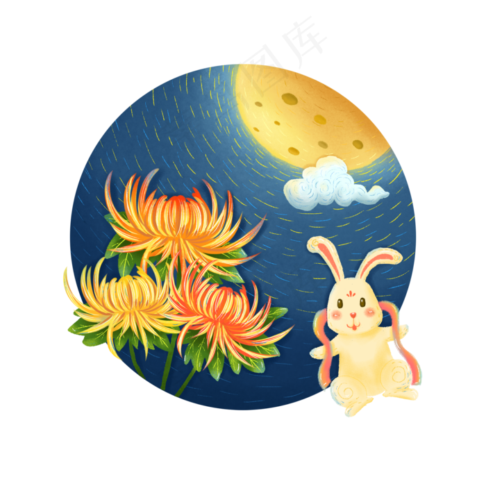 中秋节玉兔赏月创意手绘可商用元(3543X4724(DPI:150))psd模版下载