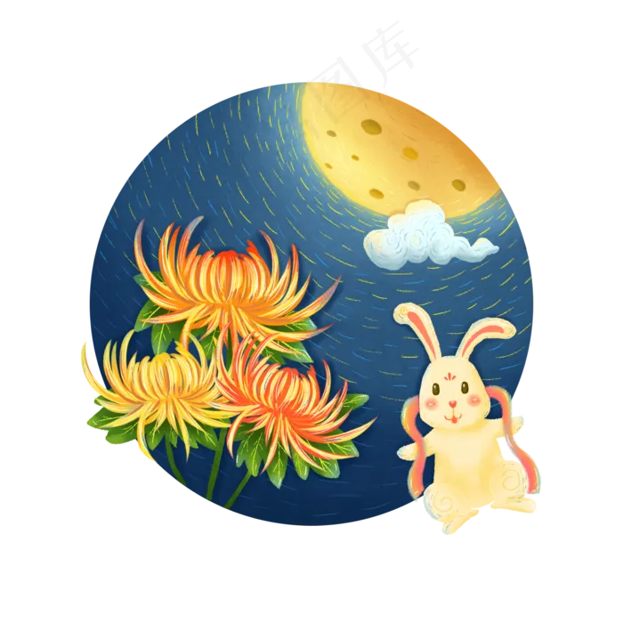 中秋节玉兔赏月创意手绘可商用元(3543X4724(DPI:150))psd模版下载