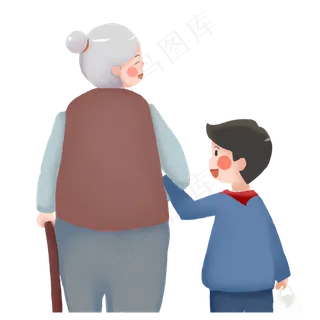 卡通重阳节关爱老人老奶奶和小孙