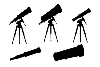 黑色剪影套望远镜与立场和没有孤立的白色背景上的平面矢量图。