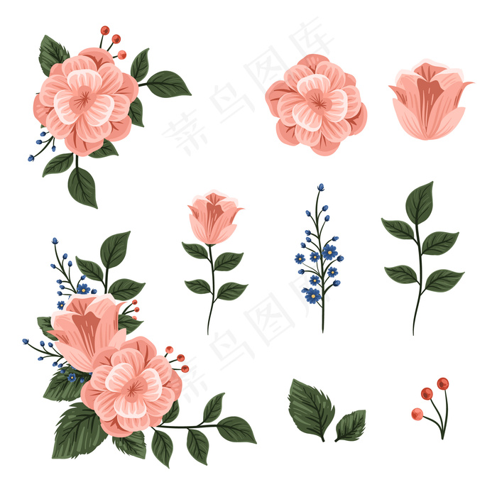 美丽的2d花束eps,ai矢量模版下载