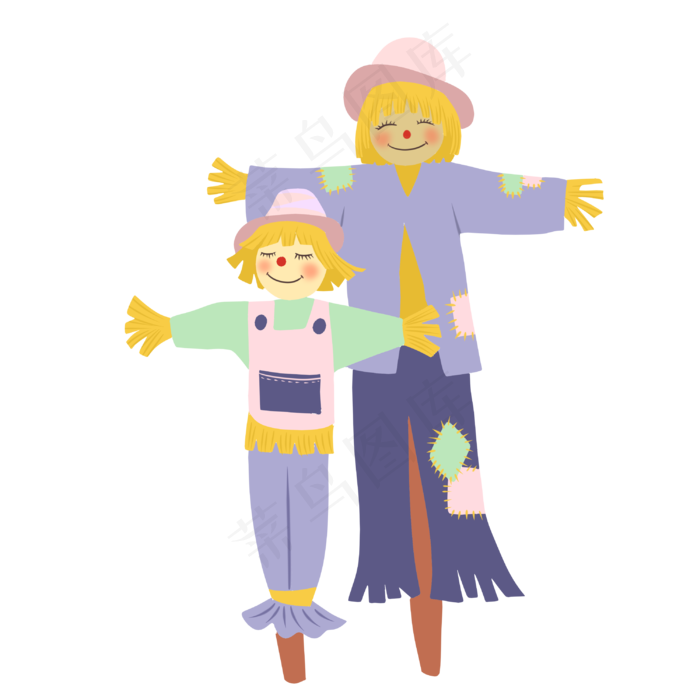 手绘矢量卡通秋分秋收秋季稻草人