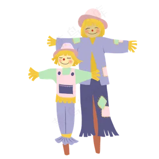 手绘矢量卡通秋分秋收秋季稻草人