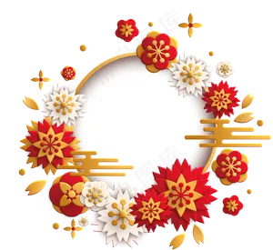 新年立体纹理金色梅花吉祥边框