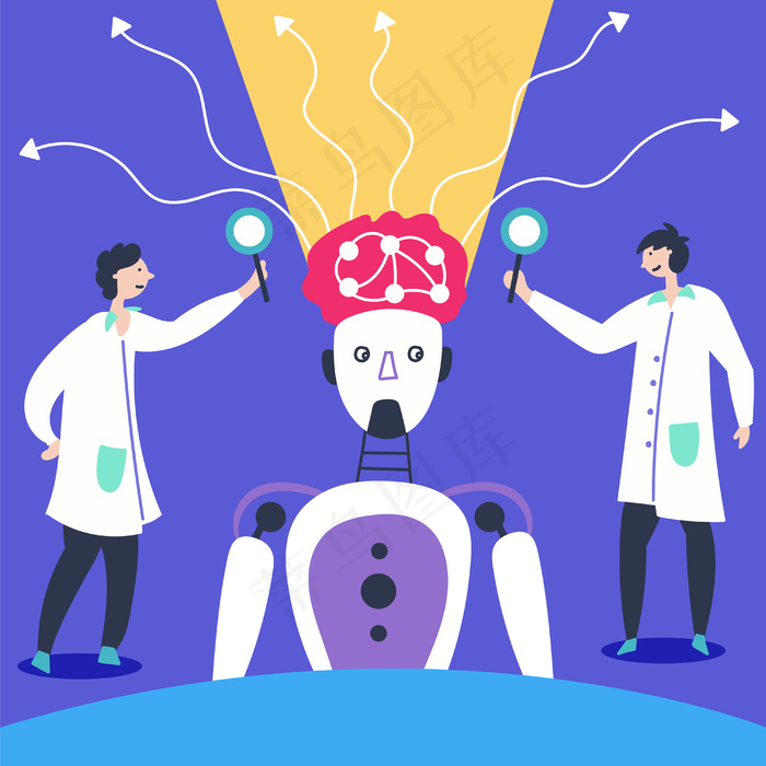 科学家研究大脑机器人人工神经元工作eps,ai矢量模版下载