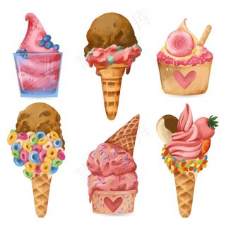 手绘水彩冰淇淋系列