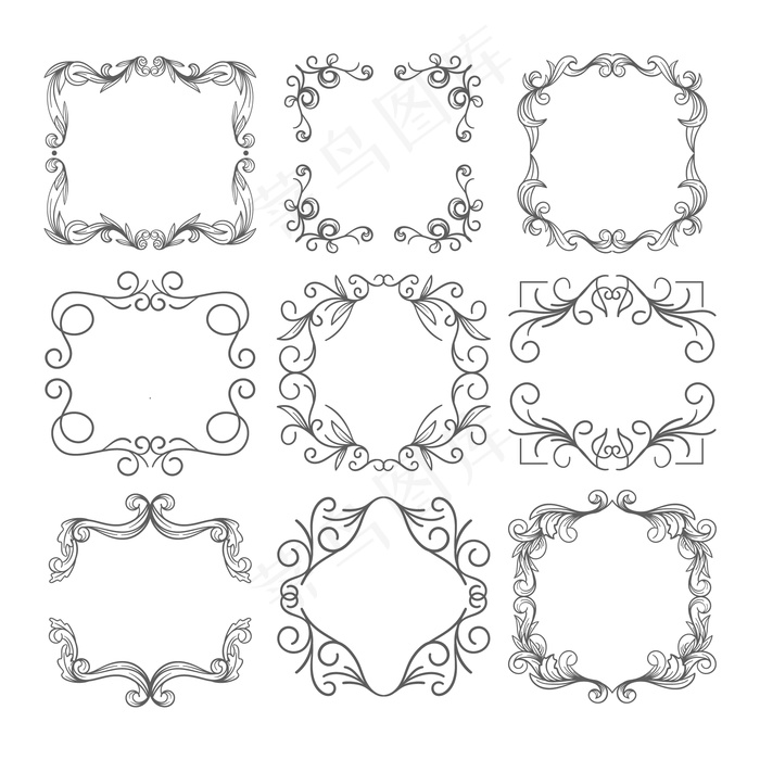 装饰性复古镜框套装eps,ai矢量模版下载