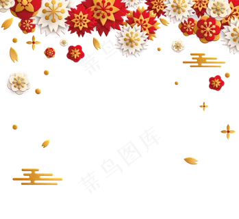 春节红色金色梅花盛开云朵边框 春节红色金色梅花盛开云朵边框