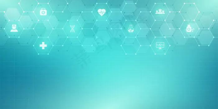 带有图标和符号的抽象医学背景。医疗技术、创新医学、健康、科学和研究的概念和理念模板。