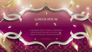 抽象的白色光滑裂口卷边渐变紫色传统泰国图案背景加上散射金模糊五彩纸屑