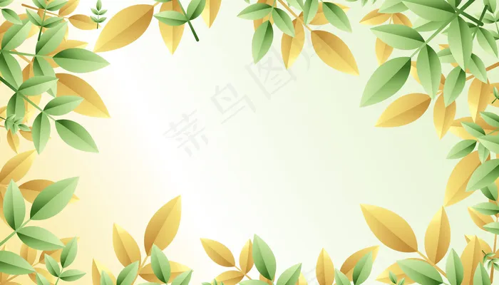 绿色和金色的叶子框架背景eps,ai矢量模版下载