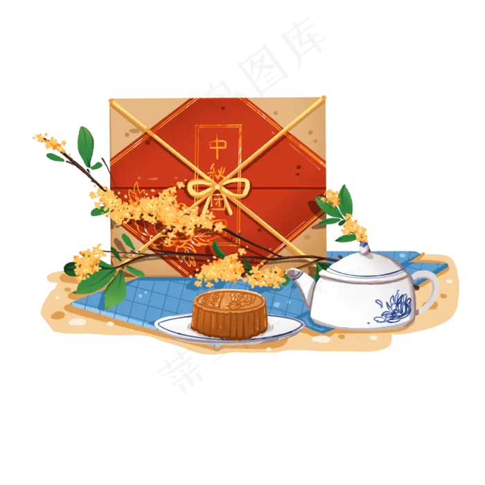 中秋传统月饼礼盒茶点(2000X2000(DPI:300))psd模版下载