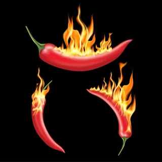 火烧红辣椒，纯色背景。