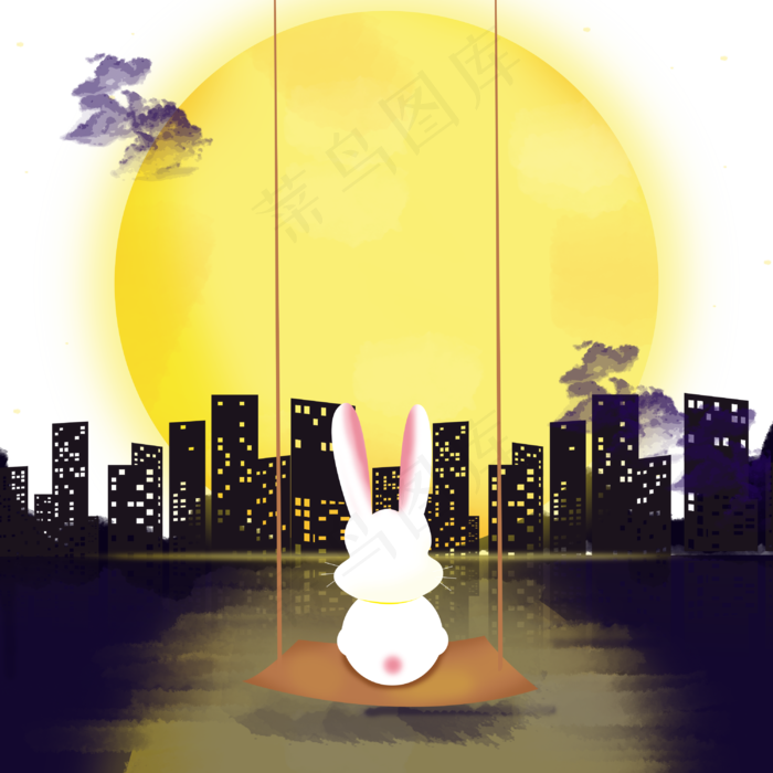 中秋节夜晚赏月的小兔子(1125X2436(DPI:72))psd模版下载