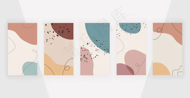 社交媒体的故事背景与抽象几何设计与粉红色，棕色的颜色手绘形状。