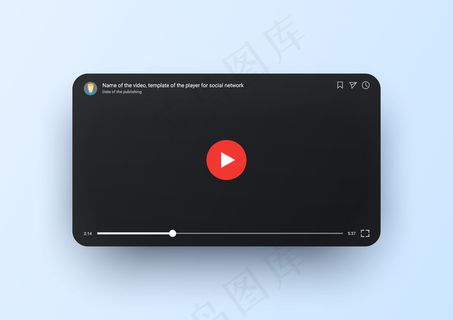 移动视频播放器模板，黑色屏幕，红色圆形按钮和时间线。管窗口在线。智能手机视频播放器
