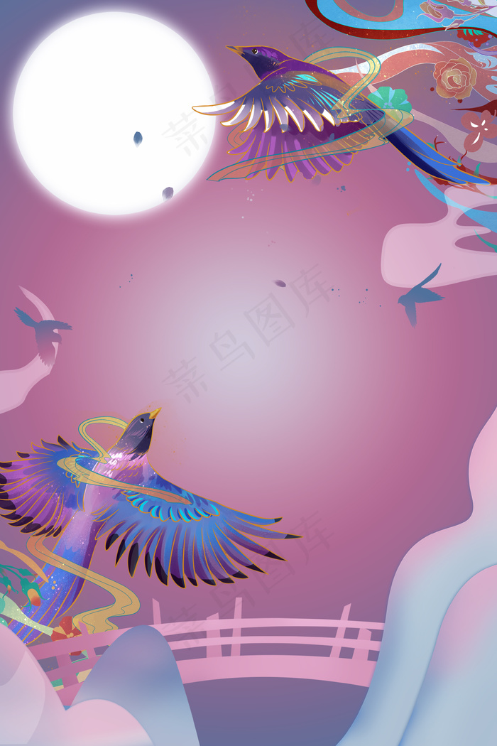 七月七情人节中国风海报背景