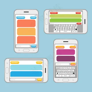 智能手机聊天短信语音气泡向量模板。互联网信息，聊天沟通。