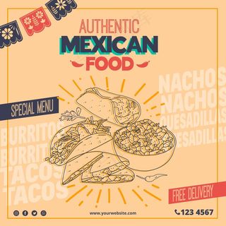 墨西哥餐厅方形宣传单,DM传单模板