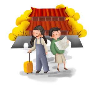 秋游古建筑和人物