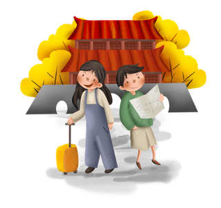 秋游古建筑和人物