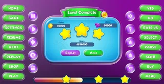 休闲卡通儿童游戏ui级完整菜单弹出按钮和加载栏