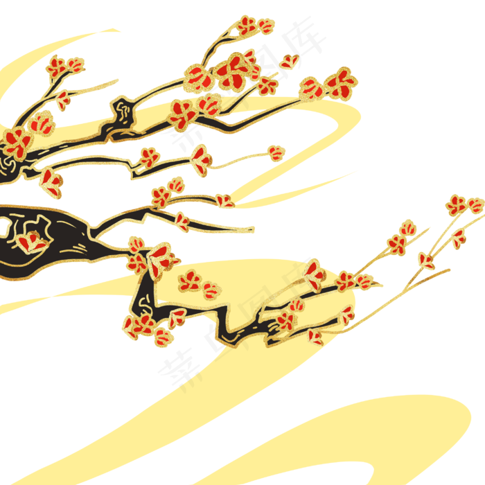 黄色国潮梅花(3000X3000(DPI:300))psd模版下载
