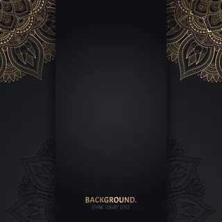 带金色几何曼荼罗圆圈的伊斯兰黑色背景