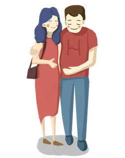 相拥走路的手绘卡通夫妻