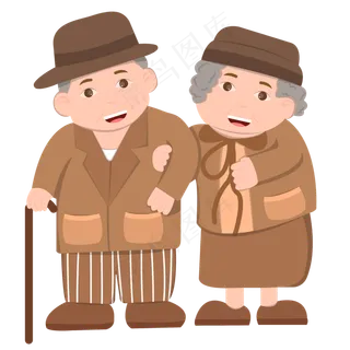 手绘矢量中国重阳节老夫妻