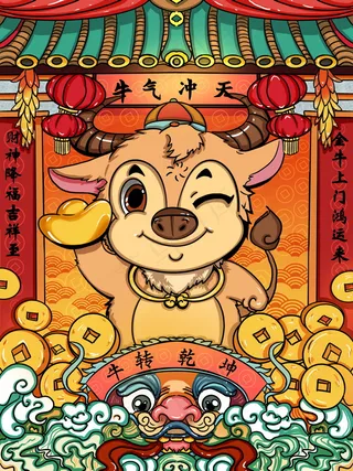 牛年插画 牛年海报 新春海报