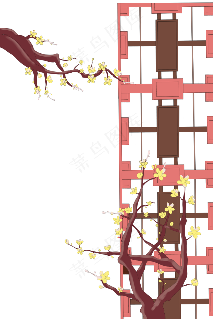 中国风梅花屏风(3545X5313(DPI:300))psd模版下载