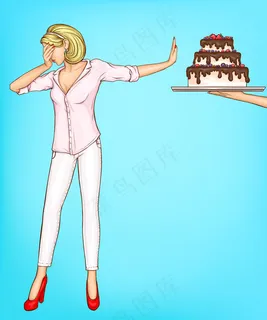 女人用停止的手势拒绝吃蛋糕