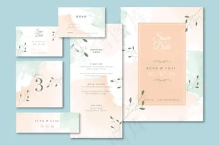 带有菜单和请柬的婚礼文具