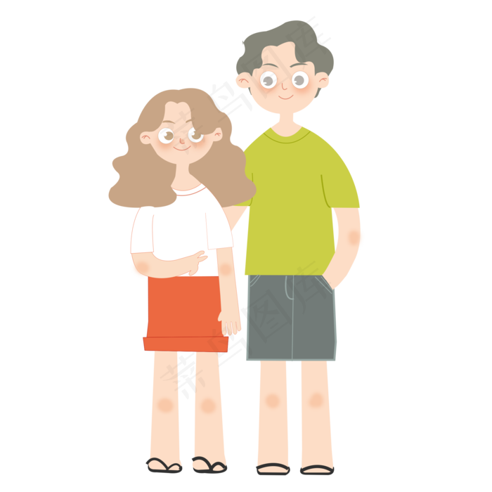 七夕情人节情侣甜蜜插画PNG