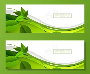 抽象绿叶波浪横幅banner背景